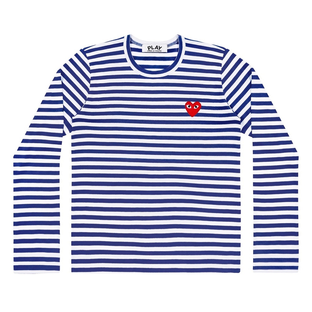 Comme Des Garçons PLAY Striped Blue and White Long Sleeve Tee in XS women’s